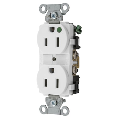 Hubbell Wiring Device-Kellems Straight Blade Receptacle, 5-15R, 15 A, 125V AC, 2 Pole, 3 Wire, Flush Mount, Grounded 8200WHI